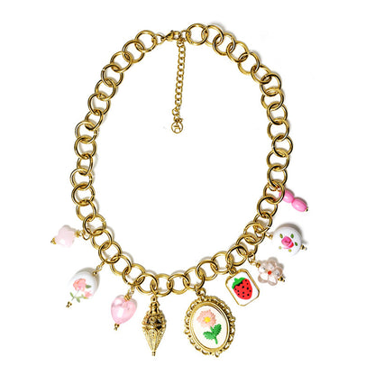 FLOWER CHIC NECKLACE – Collana Chunky Gold con Charms Frutta, Sole e Fiori – Eldra Milano