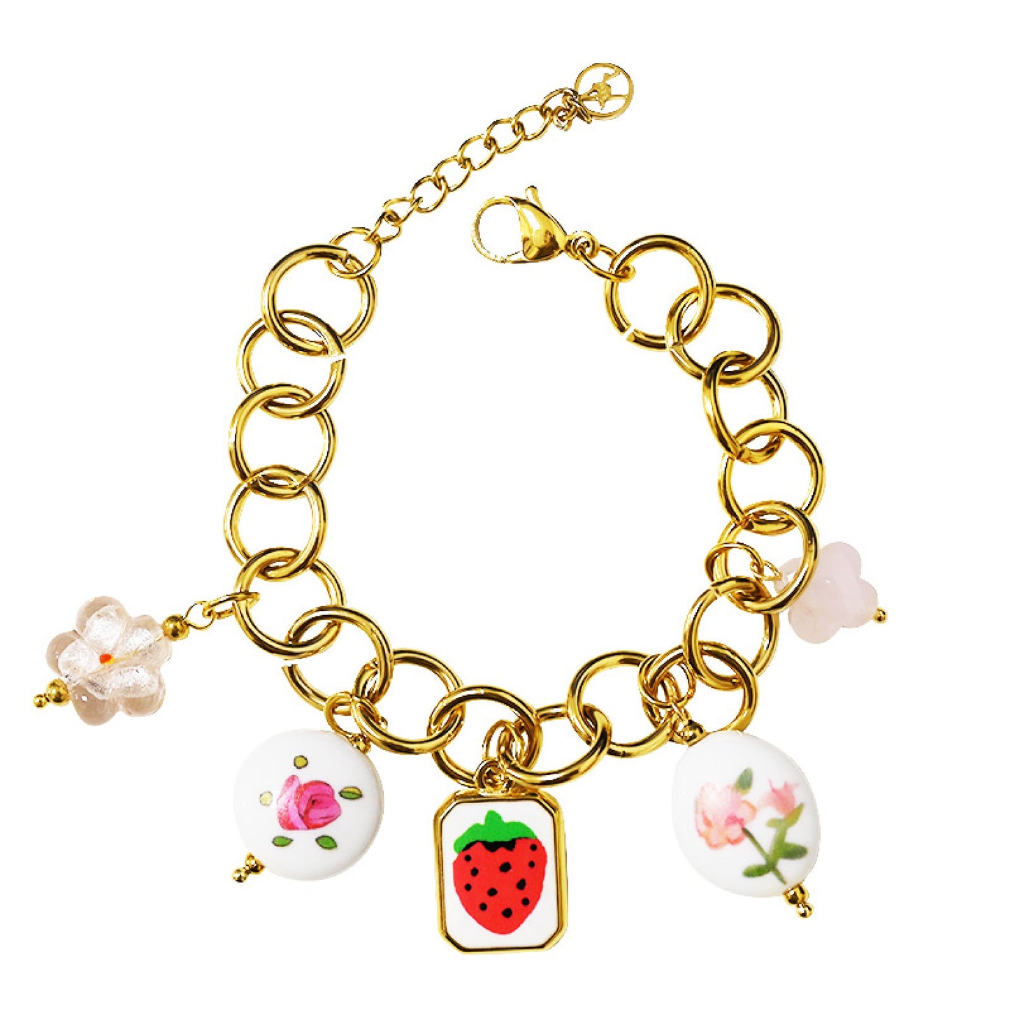 FLOWER CHIC – Bracciale Chunky Gold con Charms Frutta e Fiori – Eldra Milano