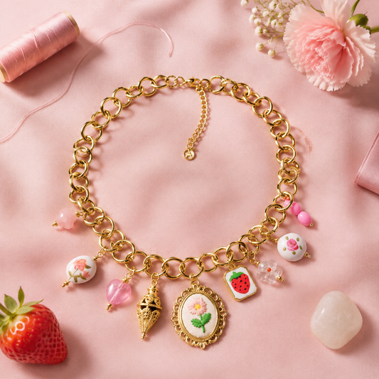 FLOWER CHIC NECKLACE – Collana Chunky Gold con Charms Frutta, Sole e Fiori – Eldra Milano