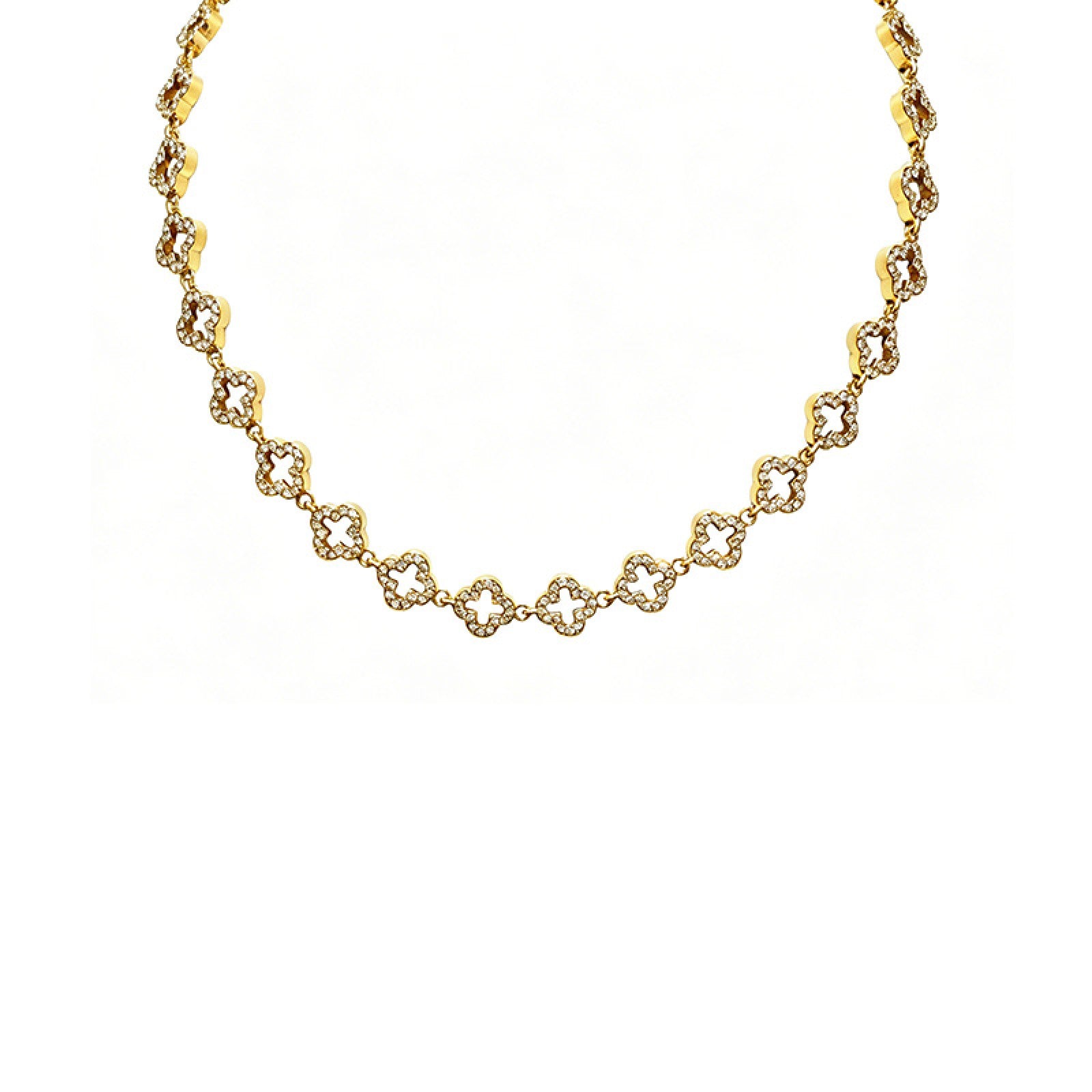 Collana girocollo quadrifogli con zirconi