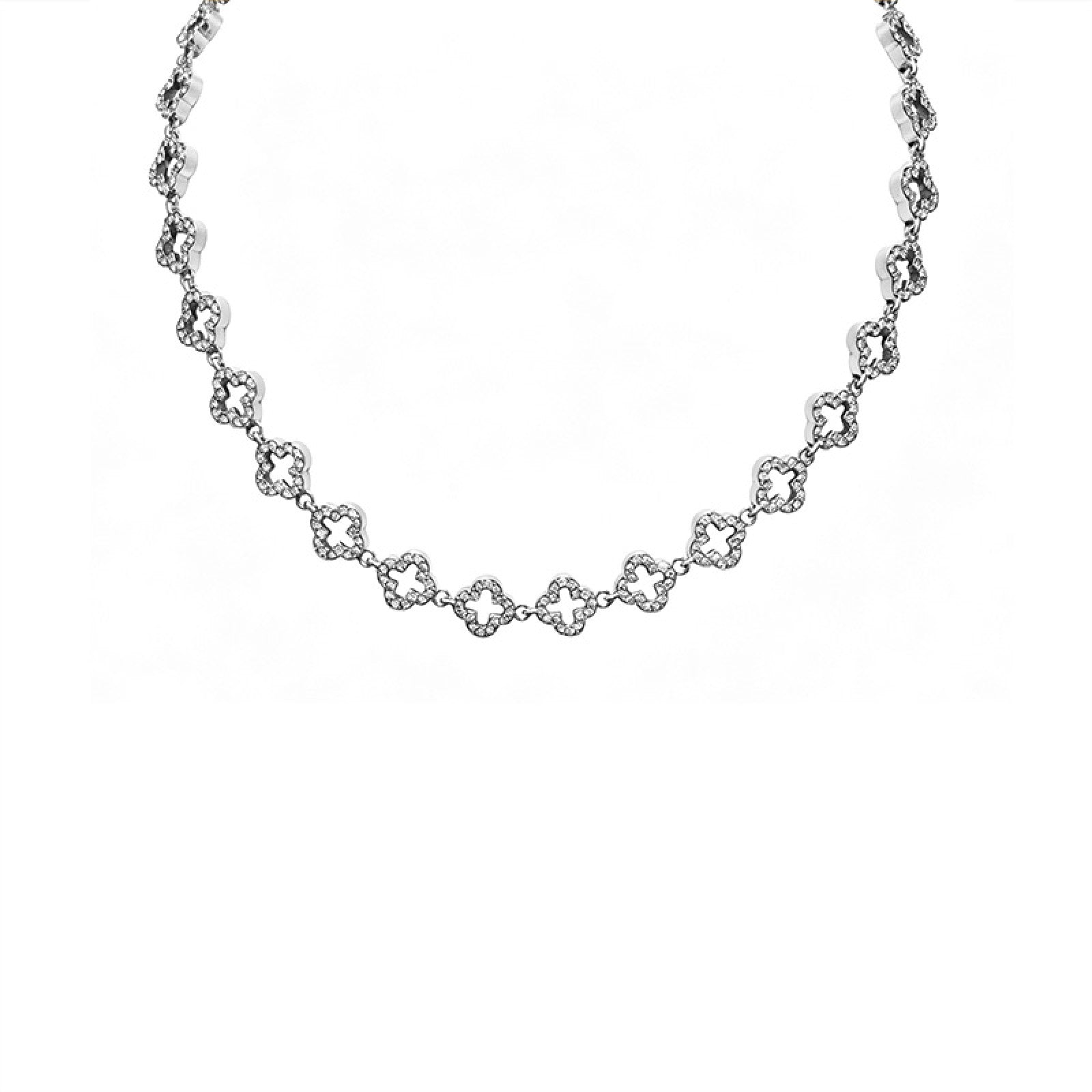 Collana girocollo quadrifogli con zirconi