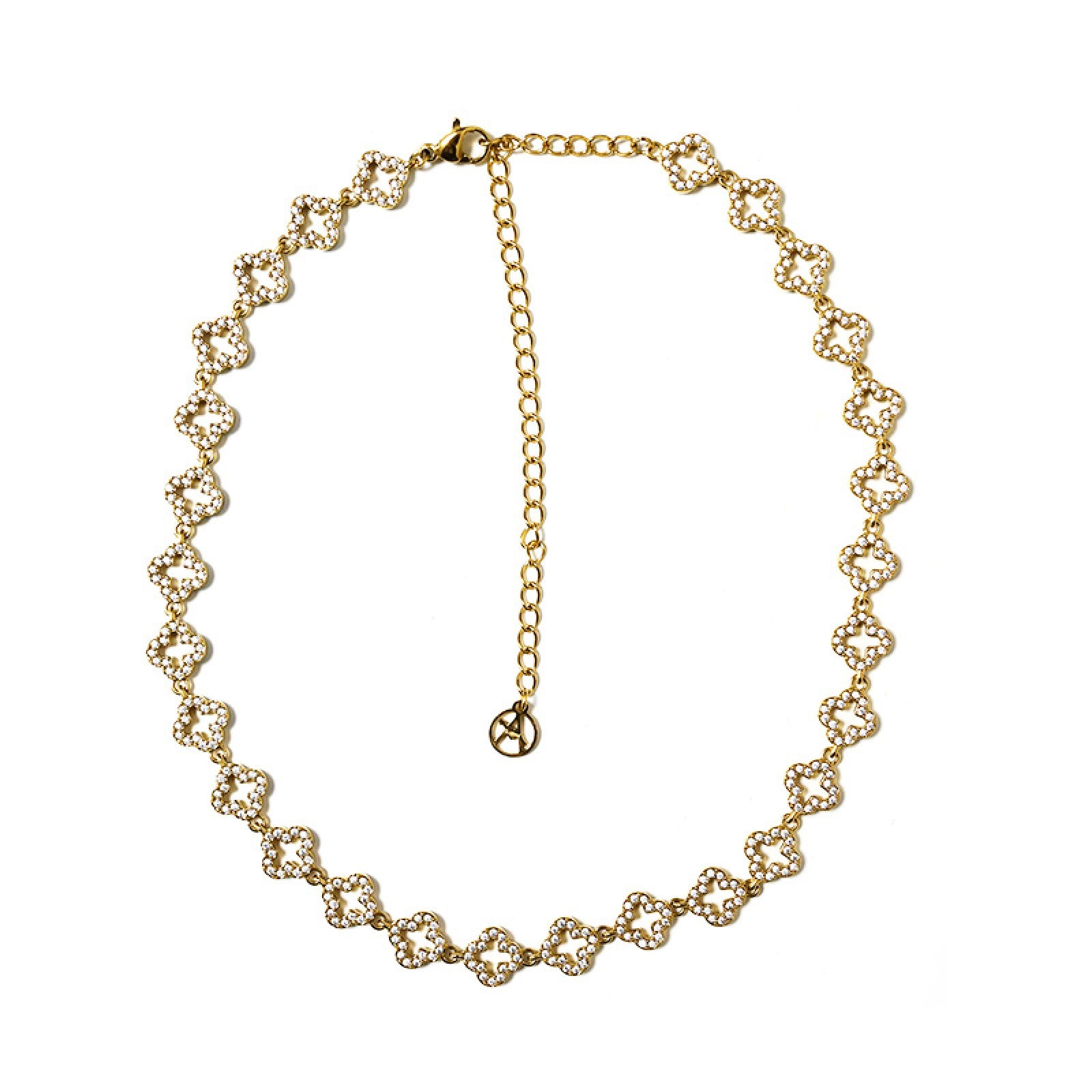 Collana girocollo quadrifogli con zirconi