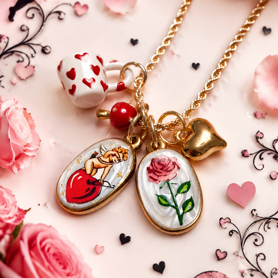Collana set Charm rosso amore