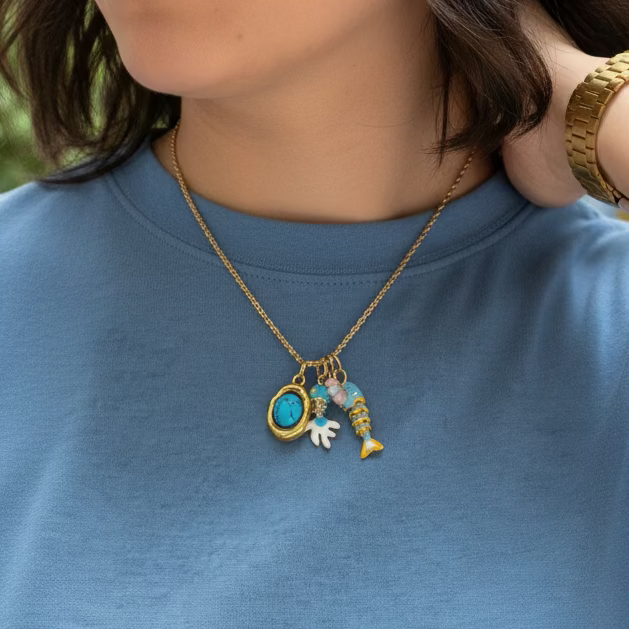 Collana set Charm azzurro mare