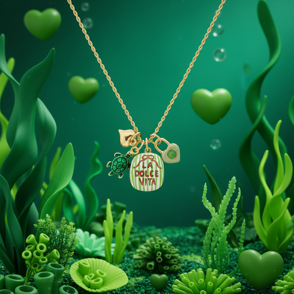 Collana set Charm cuore verde