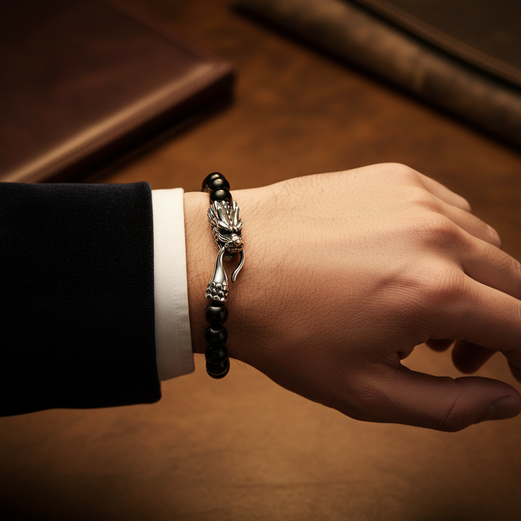 Bracciale testa di drago con pietre naturali