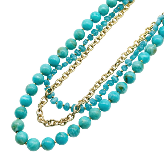 COSTA SMERALDA – Collana Multi-Filo Turchese e Oro