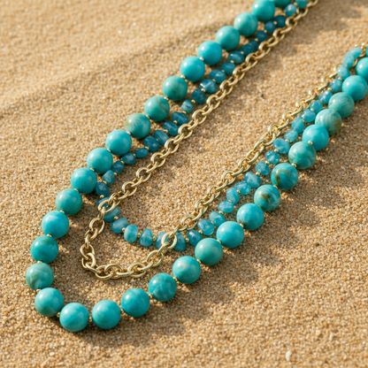 COSTA SMERALDA – Collana Multi-Filo Turchese e Oro