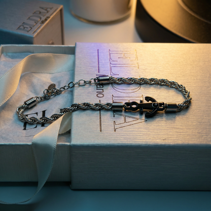 Bracciale OCEAN ROPE – Maglia a Corda con Ancora Brunita | Eldra Milano