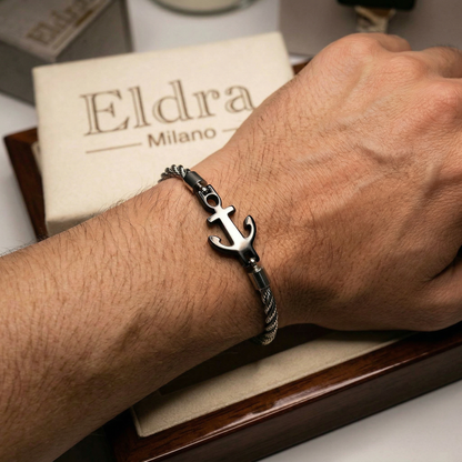 Bracciale OCEAN ROPE – Maglia a Corda con Ancora Brunita | Eldra Milano