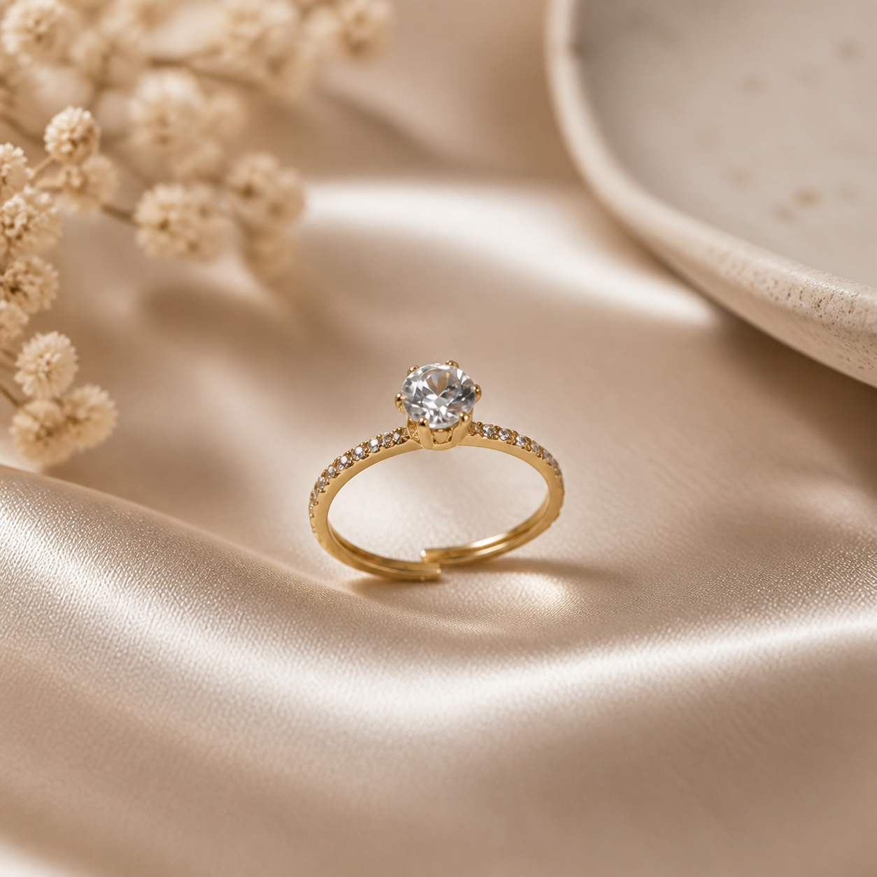 Solitario zircone e strass regolabile