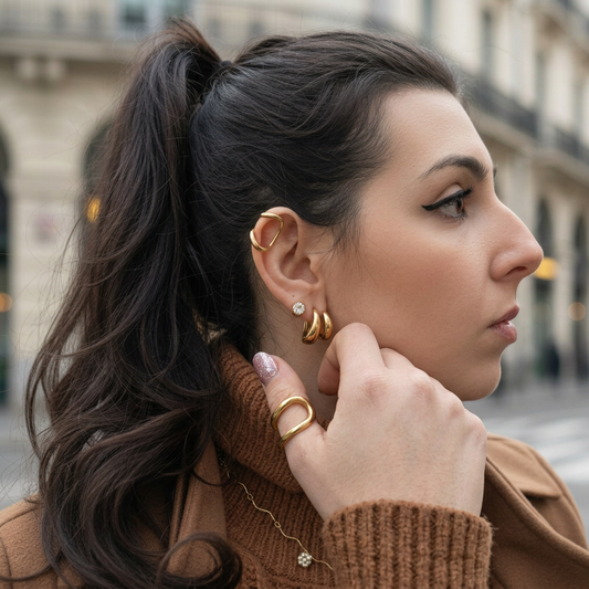 COMBO ESSENTIAL CUBE | Set Anello & Ear Cuff Singolo in Acciaio Inox – Eldra Milano
