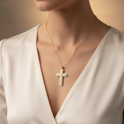 Collana SACRED LIGHT Gold | Croce Bicolore in Acciaio Inox – Eldra Milano