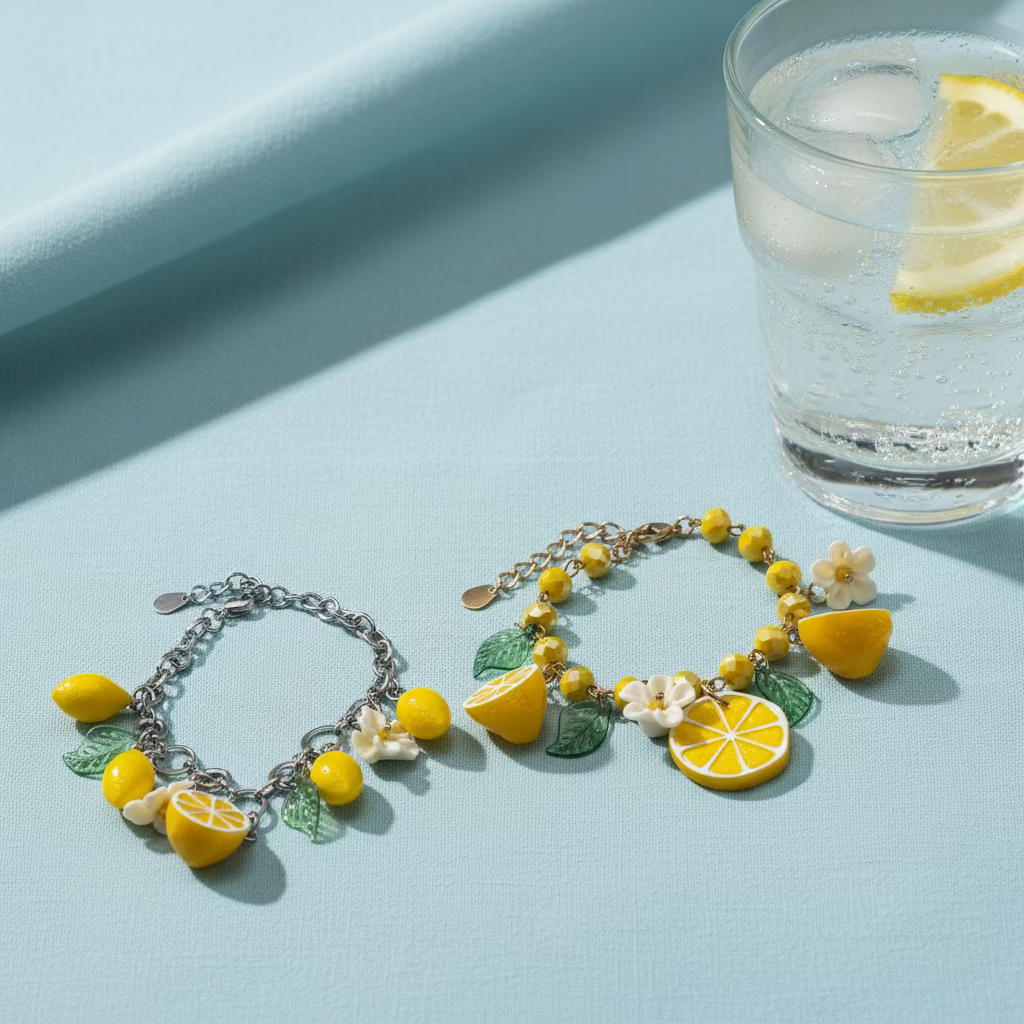 Bracciale CAPRI LEMONS | Catena in Acciaio Inox con Limoni e Fiori in Resina – Eldra Milano