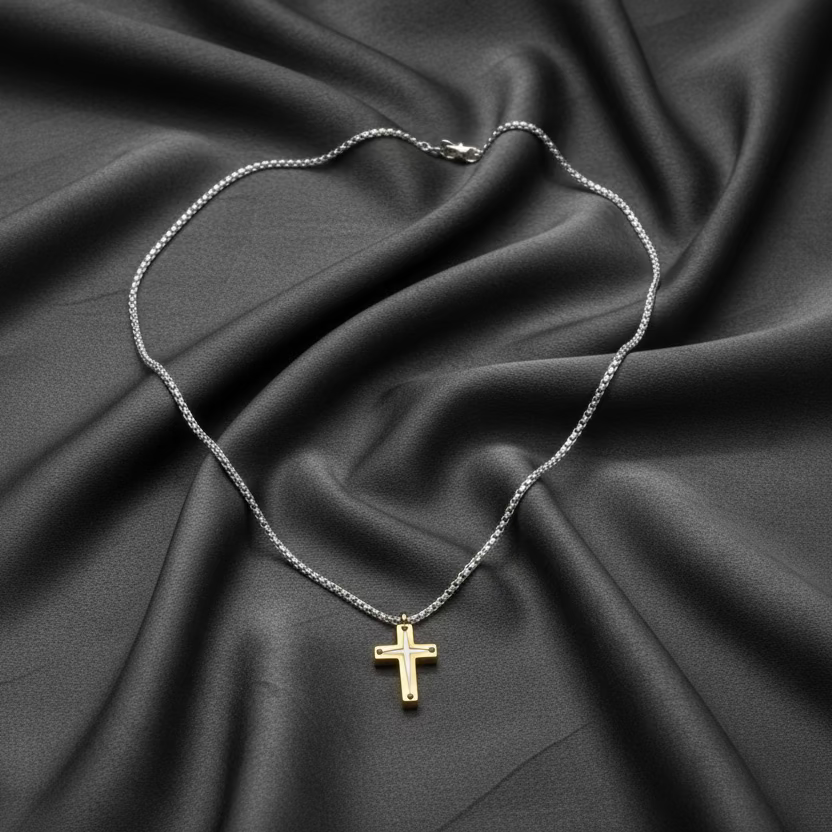 Collana FAITH & LIGHT | Girocollo in Acciaio Inox con Croce Bicolore – Eldra Milano