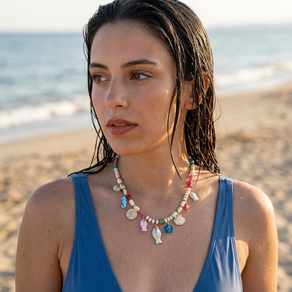 Collana NASSA | Catena con Ciondoli Marini e Pietre Naturali – Eldra Milano