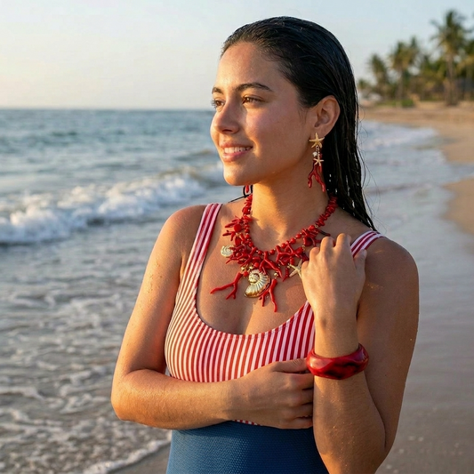 Luxury Set CORAL REEF – Combo Completa Collana, Orecchini e Bracciale in Acciaio Inox