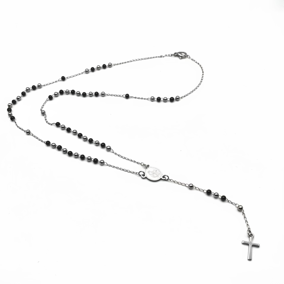 Collana Rosario Moderno in Acciaio Inox – Disponibile in Nero, Oro e Argento | Eldra Milano