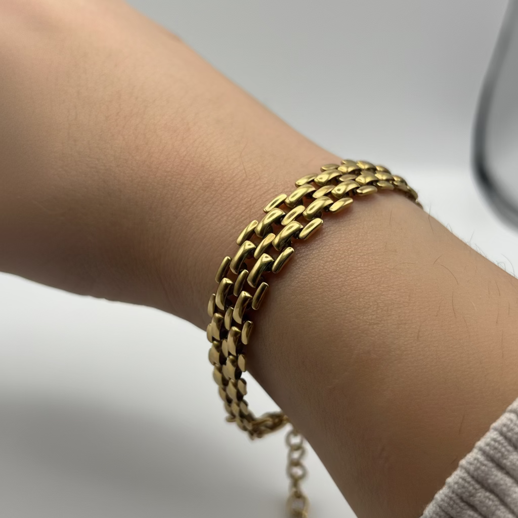Bracciale BRICK Gold – Design Slim a Maglia Mattoncino in Acciaio Inox Oro