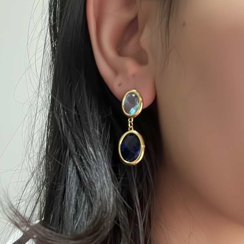 IRIS GLASS – Orecchini Donna in Acciaio Inossidabile e Cristalli Ovali – Eldra Milano