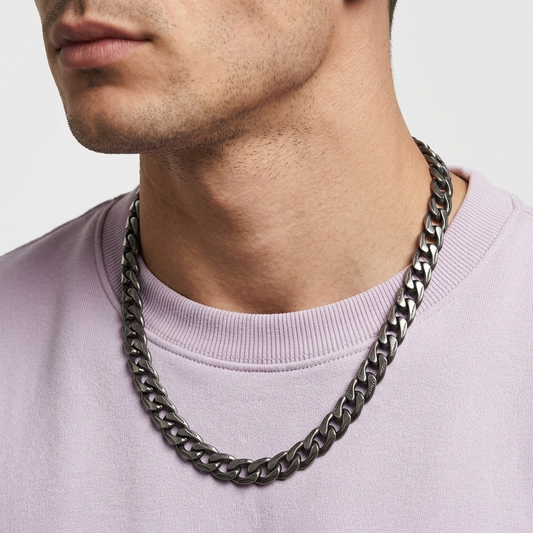HEXA – Catena Uomo Geometrica in Acciaio Inossidabile Argento e Fumo – Eldra Milano