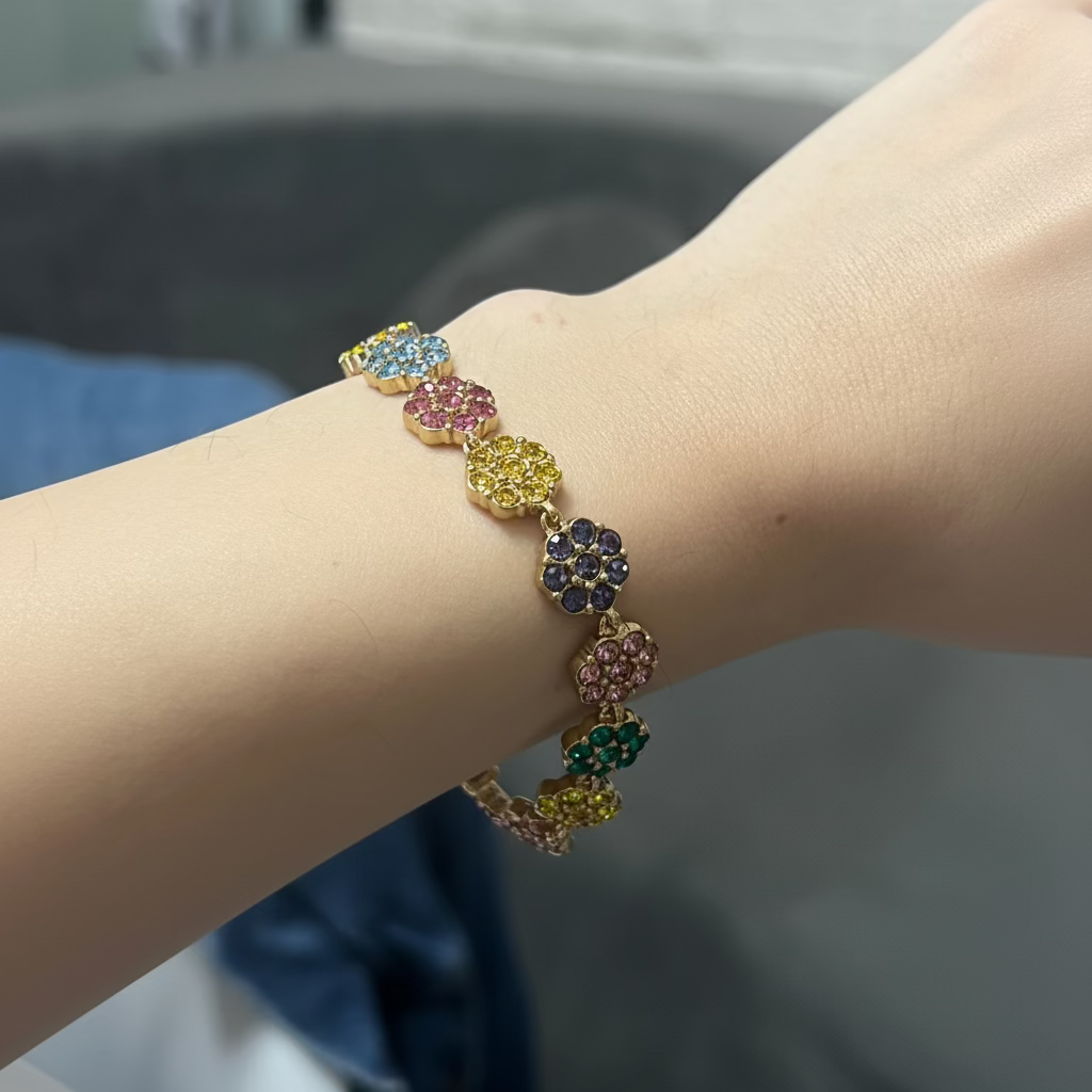 FLOWER TENNIS – Bracciale Donna con Fiori e Zirconi in Acciaio Inossidabile – Eldra Milano
