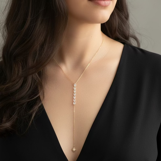 Y-SOLARIS – Collana a Y con Zirconi e Ciondolo Sole – Eldra Milano
