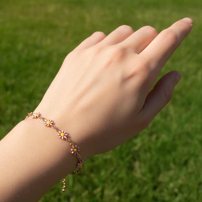 DAISY CHAIN BRACELET – Bracciale con Margherite Smaltate in Acciaio – Eldra Milano