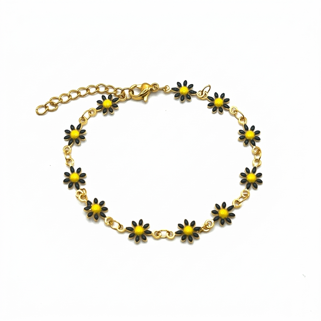 DAISY CHAIN BRACELET – Bracciale con Margherite Smaltate in Acciaio – Eldra Milano