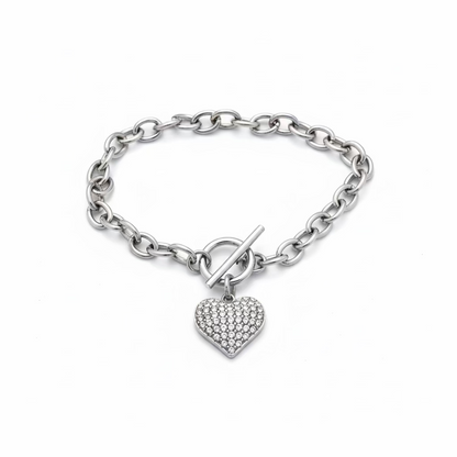 GLOW HEART TOGGLE – Bracciale a Catena con Cuore di Strass e Chiusura T-Bar – Eldra Milano