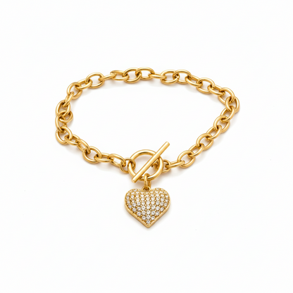 GLOW HEART TOGGLE – Bracciale a Catena con Cuore di Strass e Chiusura T-Bar – Eldra Milano