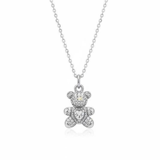 GLOW TEDDY NECKLACE – Collana con Pendente Orsetto in Strass e Zircone a Cuore – Eldra Milano