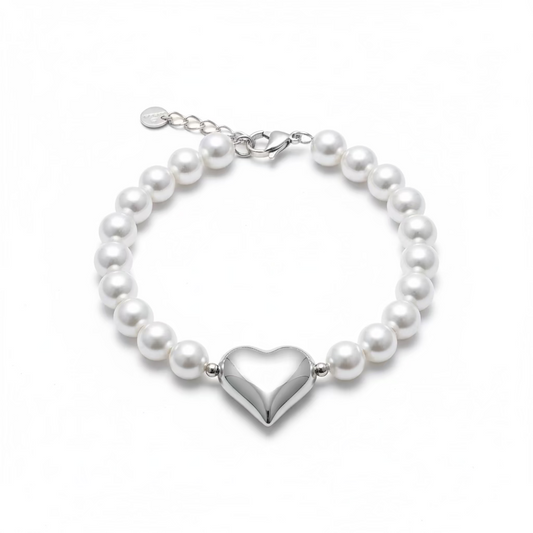 PEARL HEART – Bracciale con Perle e Cuore Centrale in Acciaio – Eldra Milano