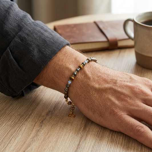 NIGHT ROCKS BRACELET – Bracciale Uomo con Pietre Sfaccettate e Dettagli Gold – Eldra Milano