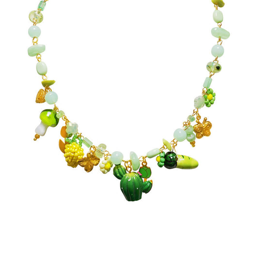 GLOW GARDEN – Collana con Perline Colorate e Charms Natura (Cactus, Tulipano, Funghi) – Eldra Milano