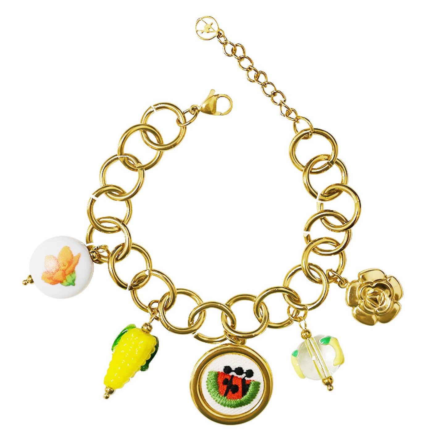 FLOWER CHIC – Bracciale Chunky Gold con Charms Frutta e Fiori – Eldra Milano