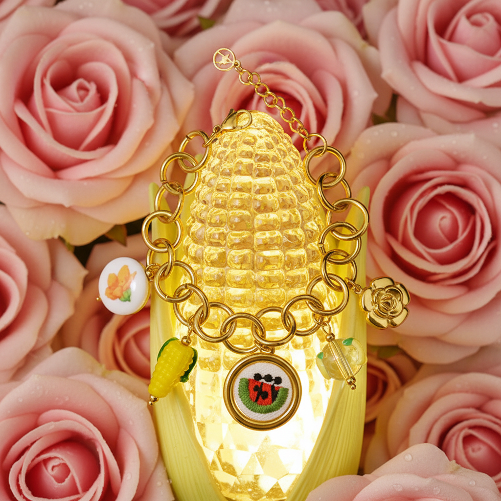 FLOWER CHIC – Bracciale Chunky Gold con Charms Frutta e Fiori – Eldra Milano