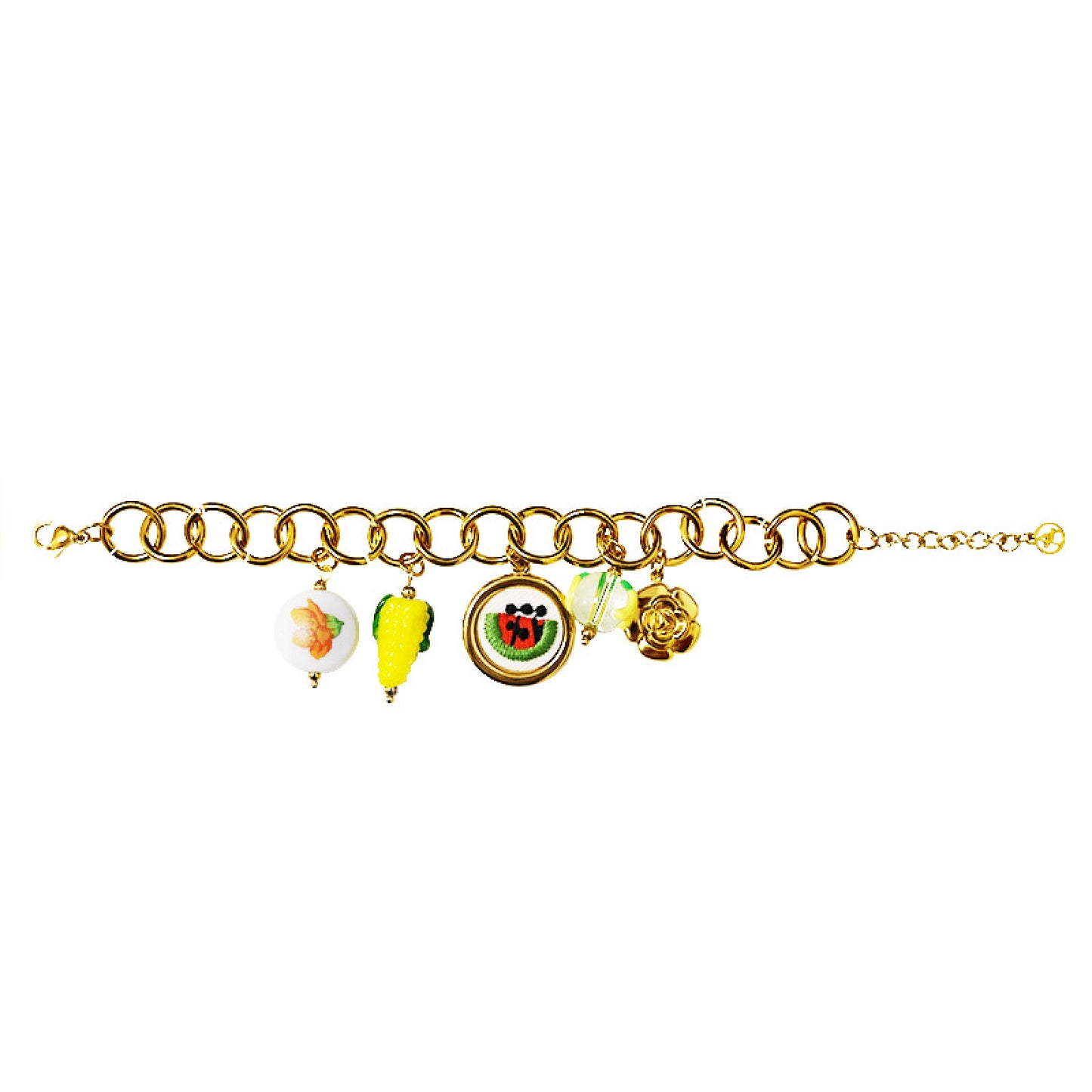 FLOWER CHIC – Bracciale Chunky Gold con Charms Frutta e Fiori – Eldra Milano