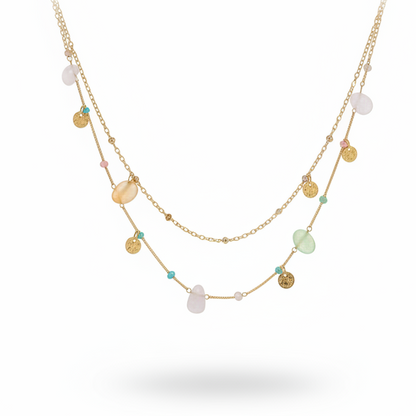 GLOW LAYERS – Doppia Collana Gold con Pietre Multicolore e Charm – Eldra Milano