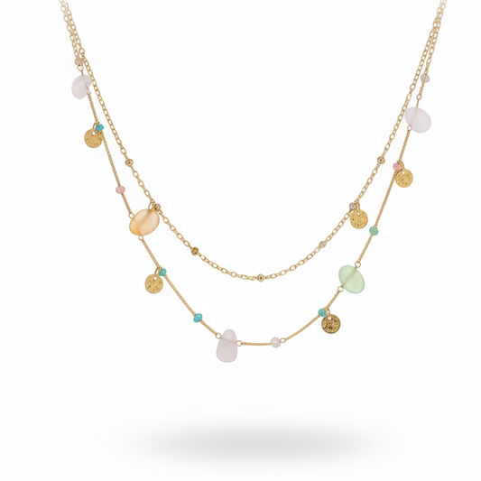 GLOW LAYERS – Doppia Collana Gold con Pietre Multicolore e Charm – Eldra Milano