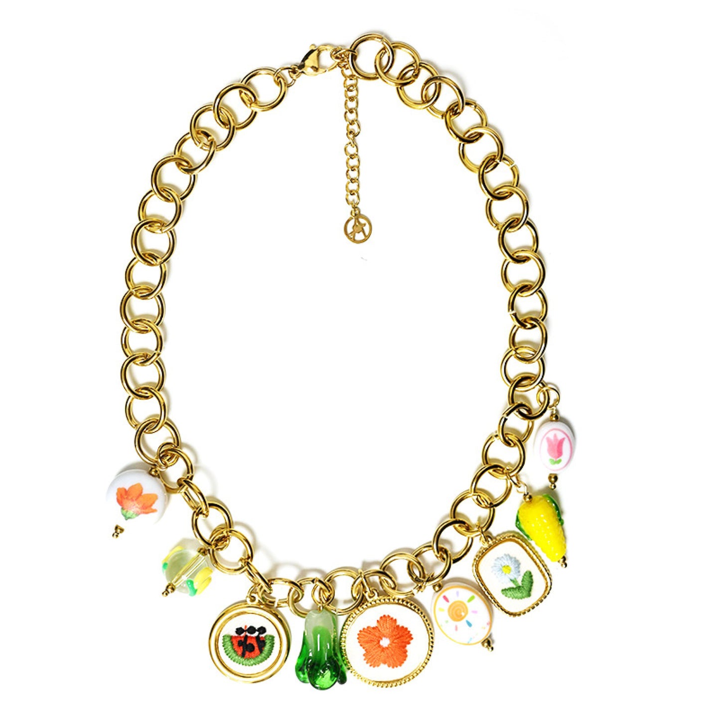 FLOWER CHIC NECKLACE – Collana Chunky Gold con Charms Frutta, Sole e Fiori – Eldra Milano