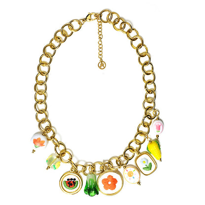 FLOWER CHIC NECKLACE – Collana Chunky Gold con Charms Frutta, Sole e Fiori – Eldra Milano