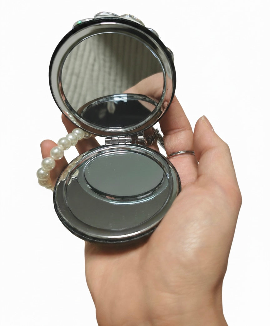 Specchietto da Borsetta con Cristalli e Perle