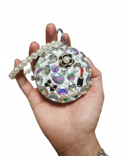Specchietto da Borsetta con Cristalli e Perle