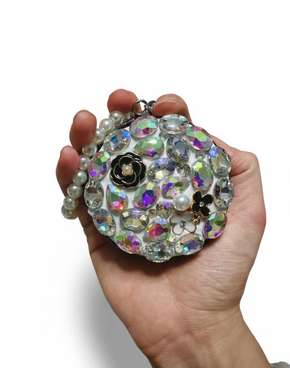 Specchietto da Borsetta con Cristalli e Perle