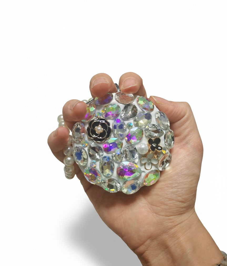 Specchietto da Borsetta con Cristalli e Perle