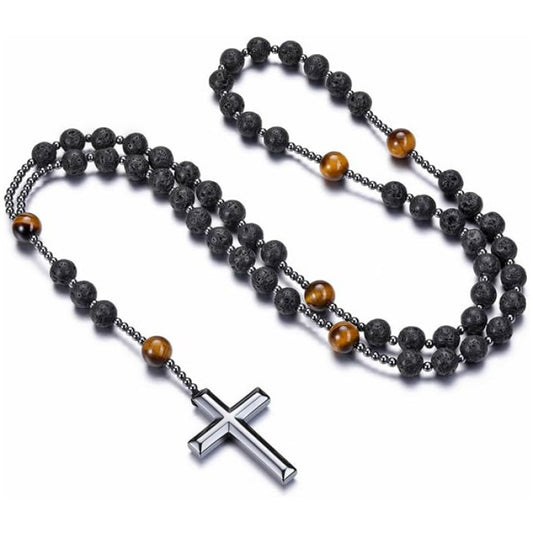 Collana Rosario SACRED EARTH | Lungo con Croce in Ematite e Pietre Naturali – Eldra Milano