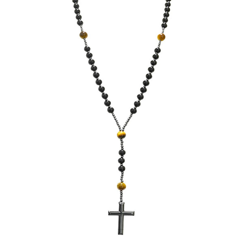 Collana Rosario SACRED EARTH | Lungo con Croce in Ematite e Pietre Naturali – Eldra Milano