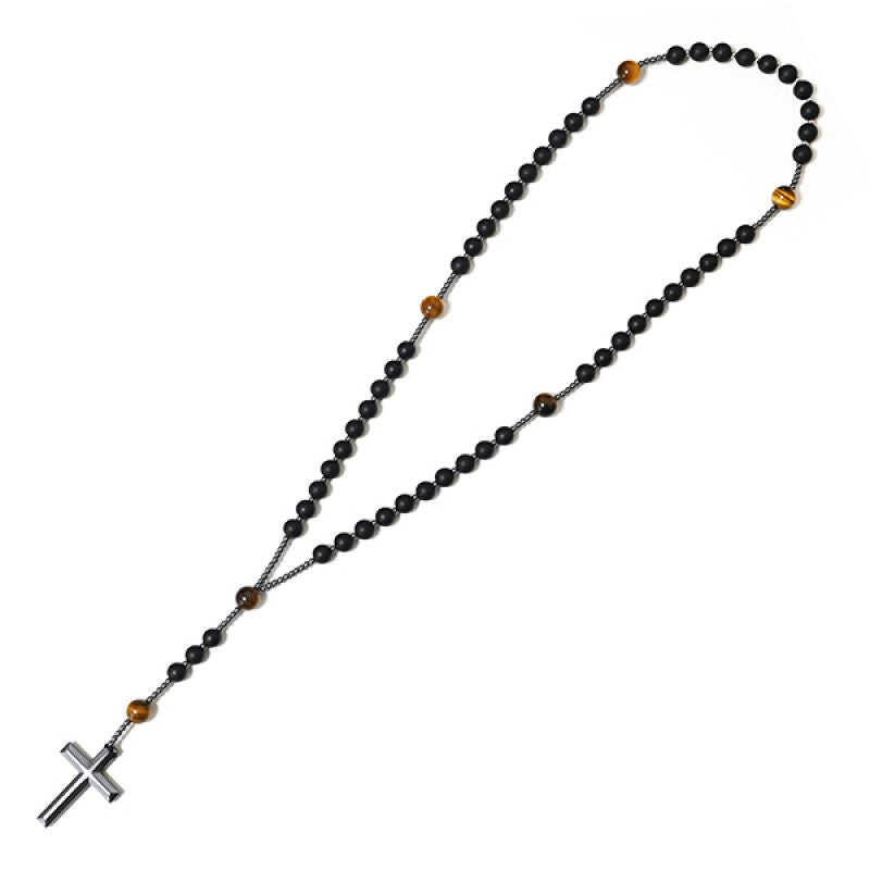 Collana Rosario SACRED EARTH | Lungo con Croce in Ematite e Pietre Naturali – Eldra Milano