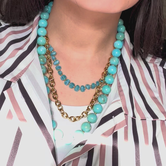 COSTA SMERALDA – Collana Multi-Filo Turchese e Oro